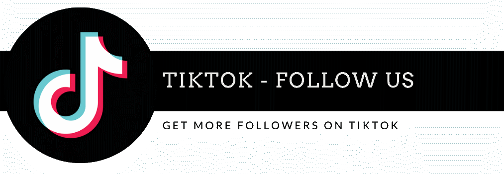 Follow us on TikTok with a red logo and red text on a white background.
