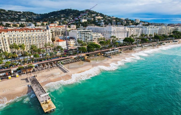 Sky view of the Croisette Cannes and its beaches